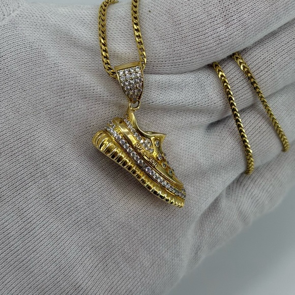 Yeezy Style Sneaker Pendant 14g Silver 18K Gold Dipped Iced CZ Shoe Charm HipHop - Picture 5 of 7